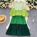 Women's Clothing New Color Matching Round Neck Beading Temperament Plus Size Women's Pleated Dress_ecoleips.com