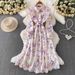 Women's French Style Lace Print Dress Heavy Duty Hollowed Out Lapel Slimming Long Gown With Metal Buckle Waist Cinching For Spring And Autumn_ecoleips.com