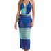Women's Clothing Blue Green Gradient Knitted Swimsuit Set Women's Long Skirt Swimwear Hollowed Out See Through Hot Spring Beach Style_ecoleips.com