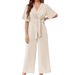 Women's Clothing Summer Women's Solid Color V Neck Jumpsuit Simple Design Short Sleeved Clothing For Ladies_ecoleips.com