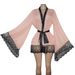 Aria Basics Pink European And American Style Women's Sexy Bathrobe, Home Wear Long-sleeved Lace-up Robe, Lace-spliced Nightgown_ecoleips.com