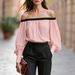 Women's Off-Shoulder Blouse European American Style Loose Fit Lantern Sleeve Solid Color Top_ecoleips.com
