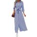 Women's Long Sleeve Stripe Shirt Dress, Lapel Collar Button Down Tunic Dress For Fall Casual Office Wear_ecoleips.com