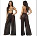 European American Women's Wide-leg High-waisted Beach-length Loose Mesh Cut-out Pants, Slimming, Casual Style,_ecoleips.com