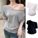 1pcs Summer Women Basic Model Solid Color T-Shirt Lady Short-Sleeved Skew Collar T-Shirt Female Street Style Sexy Slim Fit Tee_ecoleips.com