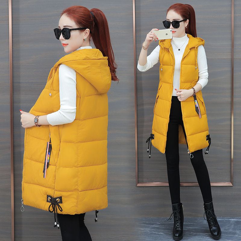 Women's Clothing Cotton Vest Women's Medium Length Autumn And Winter New Korean Style Fashion Hooded Slim Fit Large Size Cotton Vest_ecoleips.com