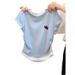 Women's Short Sleeve Crop Top – Color Blocked Mock Two-Piece Design With Ruffled Waist & Slim Fit_ecoleips.com