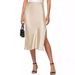 Elegant High-Waist Satin Slit Pencil Skirt - Stretchy Midi Skirt For Women Office To Evening Wear Plus Size Available_ecoleips.com
