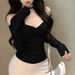 LAPAY-P Pure Desire Off-Shoulder Halter Neck Knit For Women, Spring Autumn Sweet And Spicy Girl Lace Inner Short Top_ecoleips.com