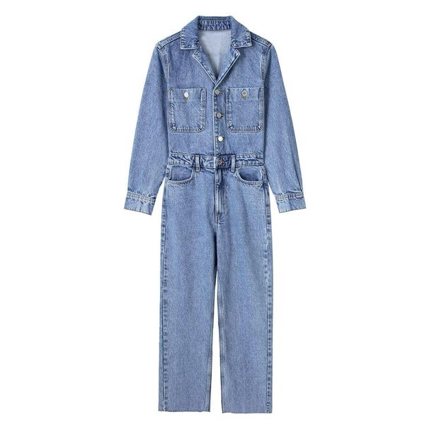 Aria Basics New Spring Autumn Women's Fashion European And American Style Suit Collar Pocket Decorated Waist-Cinching Straight-Leg_ecoleips.com