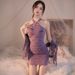 Sexy Lingerie Nightwear New Chinese Nightclub Clothing Bar Uniform Sex Lingerie Spice Girl Purple Lace Hollow Cheongsam Dress_ecoleips.com