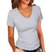 Summer New Arrival Women's Slim Fit T-Shirt Sexy V Neck Short Sleeve Solid Color European American Style Top for Casual Wear_ecoleips.com
