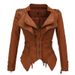 Women's Clothing Swallowtail Slim Waist Pu Versatile Jacket Motorcycle Suit Multi Color Rivet Leather Jacket_ecoleips.com