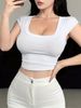 Women's Clothing Simple Casual Slim Bottom Collar Straight Shoulder Hot Girl Top Versatile T Shirt_ecoleips.com