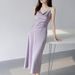 MZOMXL Acetate Texture Satin Swing Collar Strap For Women's Summer New Sleeveless Stunning Long Dress_ecoleips.com
