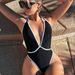 Women's Clothing Sexy Black & White One Piece Swimsuit Sling Hollow Design Swimwear For Spring/Autumn Summer_ecoleips.com