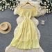 Women's French Style Off-Shoulder Puff Sleeve A-Line Maxi Dress Elegant Slimming Summer Vacation Dress_ecoleips.com