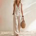 Women's Summer Solid Color Asymmetrical 3D Textured Vest Wide Leg Pants Loungewear Set for Resort Casual Style_ecoleips.com