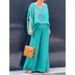Women's Clothing Hot Selling Women's V Neck Cotton And Linen Printed Tops And Trousers Casual Suits_ecoleips.com