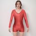 XClocKNYoung Satin Glossy Bodysuit Long Sleeved Shorts Jumpsuit Oil Glossy Bodysuit Yoga Fitness Suit Satin Tights_ecoleips.com