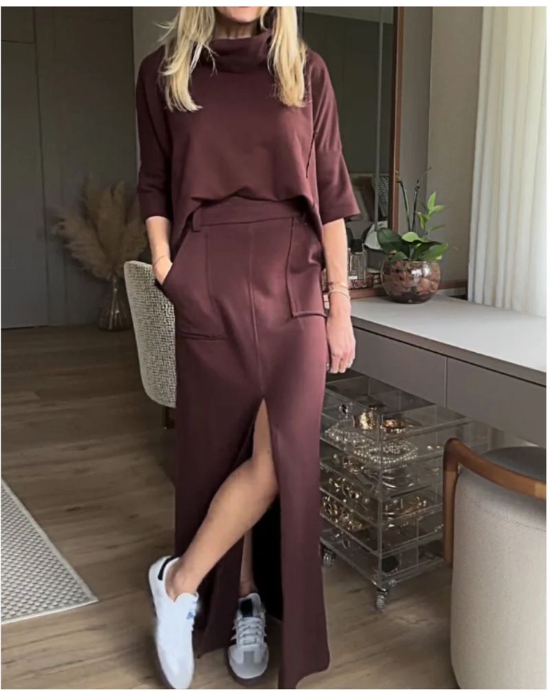 Women's Clothing New Women's Autumn And Summer Solid Color Casual Loose Casual Pocket Sweatshirt Straight Skirt Suit_ecoleips.com