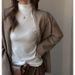 Women's High Neck Long Sleeve T-Shirt Autumn Winter Faux Cashmere German Velvet Design Base Layer Straight Shoulder mid Neck_ecoleips.com