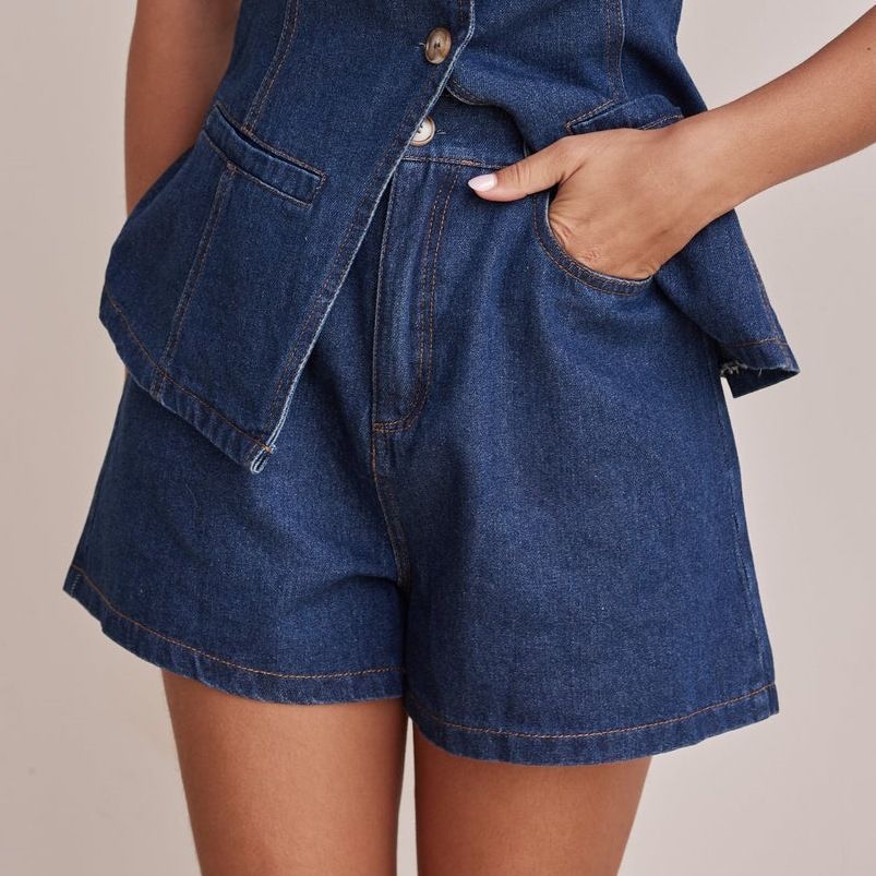 Women's High Waist Denim Shorts Set - Sleeveless Corset Top & Loose Fit Jean Shorts_ecoleips.com