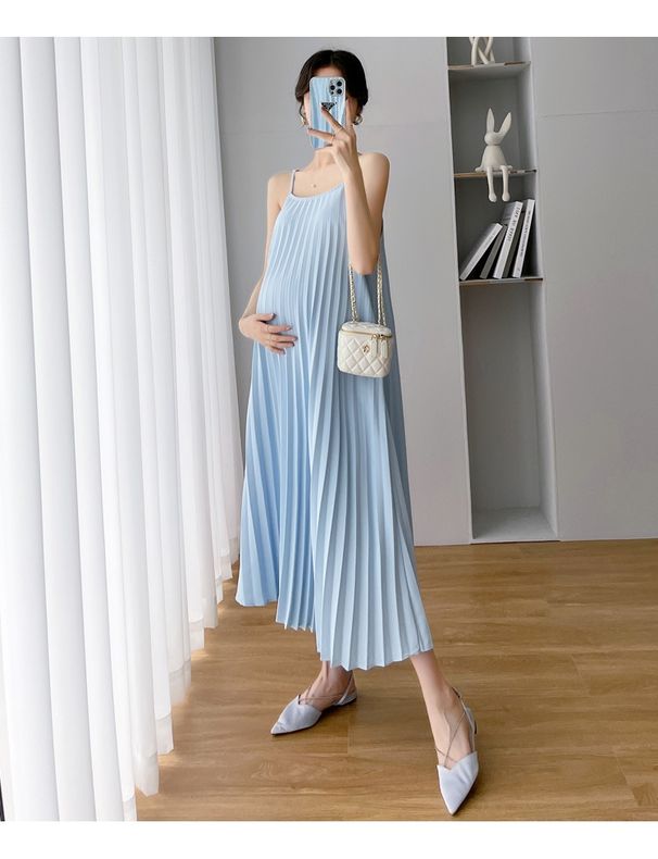 Wear 101.25kg Piece Set Pleated Strap Maternity Dress_ecoleips.com