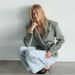 Elegant V-Neck Belted Blazer With Double Pockets, Spring Office Wear For Women, Wrinkle-Resistant Polyester Jacket (White/Gray/Black)_ecoleips.com