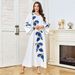 Modest Abaya Dress Women's Floral Print Long Robe Casual Middle Eastern Style Fashionable Versatile Flowing Skirt For All Seasons Polyester_ecoleips.com
