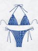 Tropical Print Bikini Set, Adjustable Ties Halter Top & High-Waisted Bottom For Women, Sexy Two-Piece Swimsuit For Beach Pool Vacation_ecoleips.com