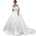 Elegant Off-Shoulder Wedding Dress With Sheer Lace & Chapel Train – Boho Bridal Gown For Destination Weddings (Ivory/White, XS-XXXL)_ecoleips.com