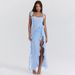 Women's Clothing Women's Ruffle Slit Dress - Elegant Smocked Body & Flowy Skirt For Summer Fall_ecoleips.com