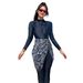 Women's Clothing Conservative Muslim Women's One-Piece Swimsuit Long Sleeve Tight Print Separate Long Pants Swimming Suit High Elasticity Polyester_ecoleips.com