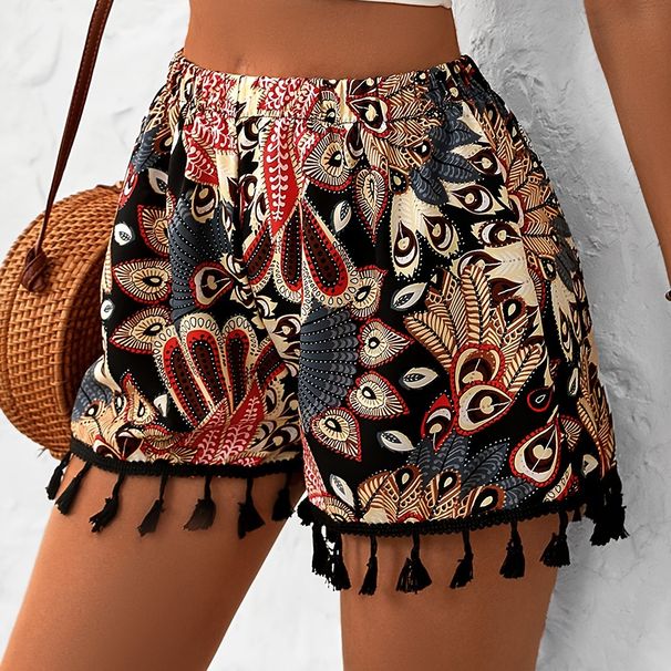 Women's Clothing Ready Stock Spring And Summer Fashion New Size Ladies Printed Casual Shorts With Lace Edges_ecoleips.com