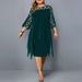 Aria Basics Aria Basics European And American Lace Patchwork Three-Quarter Sleeve Irregular Hem Chiffon Dress In Stock_ecoleips.com