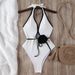 Women's Clothing Solid Color Halter Neck Three Dimensional Flower Swimsuit Waist Slimming Beach Bikini_ecoleips.com