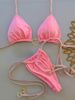 "Heart-Shaped Bikini Set – Low Waist Tie-Up Three-Piece Swimsuit In Solid Colors_ecoleips.com
