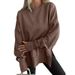 Loose Sweatshirt With Side Slit, Round Collar, Bat Sleeves, And Fleece-Lined Top Wholesale Available_ecoleips.com