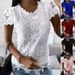 Summer Women's Lace Short-Sleeved Top Casual Elegant Fashion American Style Linen Cotton Polyester Blouse For Ladies_ecoleips.com