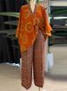 K Women's New Sweet And Fresh Printed V-neck Bat Sleeve High Waisted Straight Leg Pants Two-piece Set_ecoleips.com