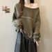 American Retro Off-Shoulder Long Sleeve Sweatshirt For Women, Autumn Winter, Fleece-Lined, Thickened, Loose Fit, Plus_ecoleips.com