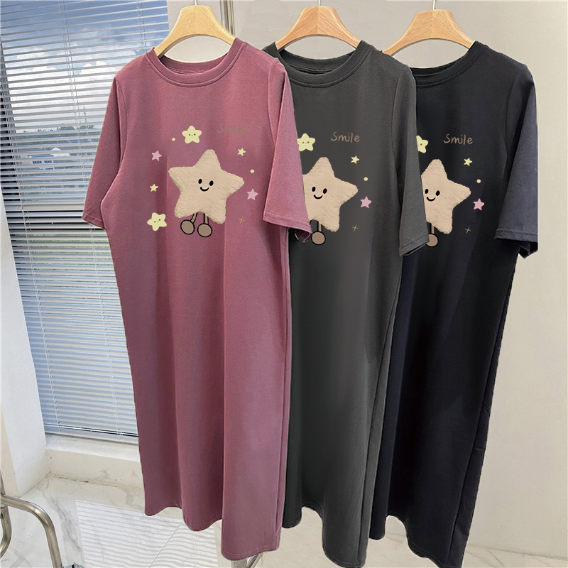 Lazy Short-sleeved T-shirt For Summer Casual Knee Long Skirt Large Size Women's Clothing_ecoleips.com