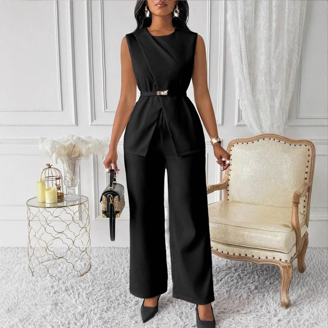95% Polyester Elegant Lounge Wear (White/Black/Red/Navy/Orange, S-XL) | Breathable & Chic Two-Piece Outfit"_ecoleips.com