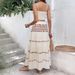 Bohemian Beach Cover-Up Set – Fringe Trim Halter Top & Maxi Skirt (White) |Polyester, Lightweight, Flowy Ethnic Print For Vacations & Festivals_ecoleips.com