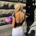 Women's Clothing Spring And Summer New Solid Color Slim Fashion Round Neck Sexy Backless T Shirt Female_ecoleips.com