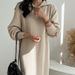 Autumn And Winter Chic Knit Dress With Large Lapel, Casual, Thick Over-The-Knee Sweater Long Dress_ecoleips.com