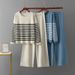 Spring Autumn Casual Fashion Set High Quality Striped Knit Top Wide Leg Trousers Two Piece Youthful Style_ecoleips.com