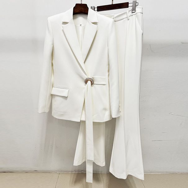 White Belted Suit Trousers Set Two Piece Celebrity Style_ecoleips.com