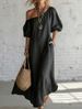 Summer Women's Off-the-Shoulder Dress Solid Color Loose Fitting High-End Retro Style_ecoleips.com